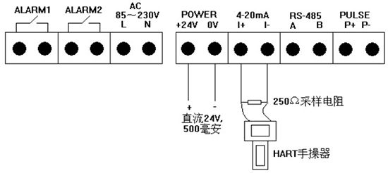 熱式高壓氣體質(zhì)量流量計四線制4-20mA接線圖