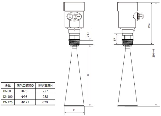 工業(yè)用雷達(dá)液位計(jì)RD708外形尺寸圖