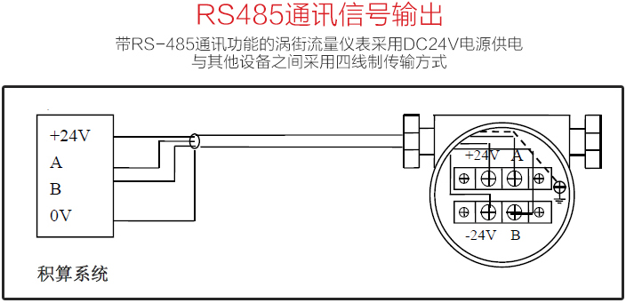 暖氣流量計(jì)RS485通訊信號輸出配線圖