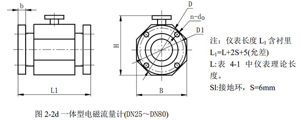 dn40污水流量計外形尺寸圖二